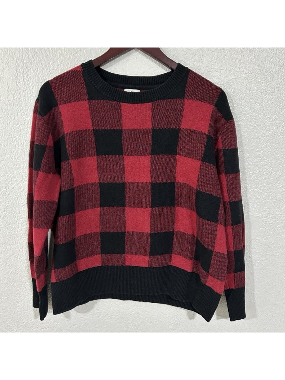 Vintage L.L. BEAN Buffalo Plaid Sweater Women's Size Medium Black & Red 517107
